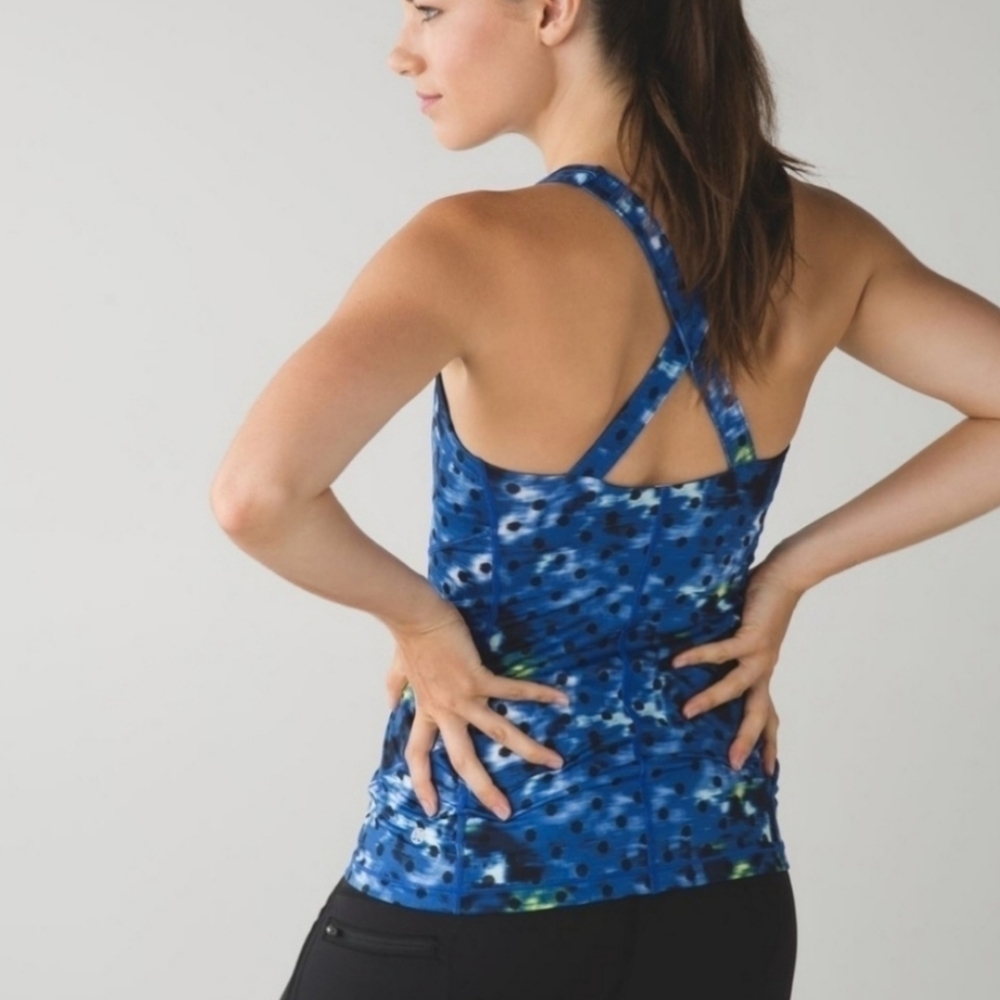 Lululemon Kanto Catch Me Windy Blooms Polka Dot Blue Tank 6